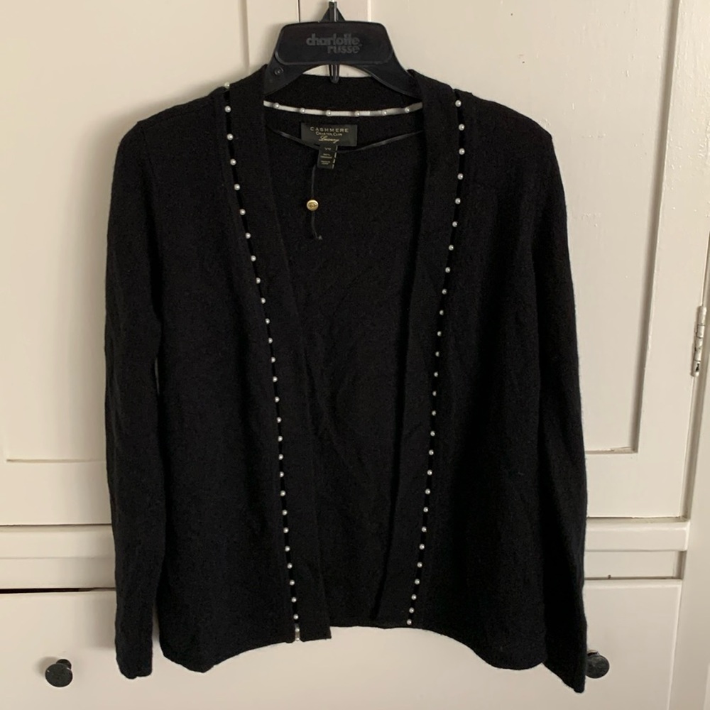 Charter Club Luxury Cashmere layering cardigan black with small pearls